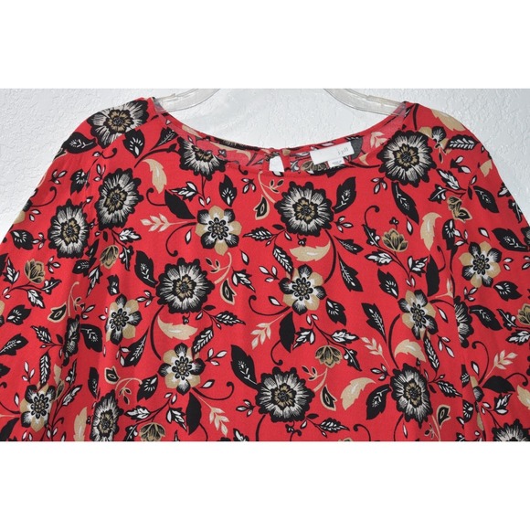 J.Jill Plus size 2X Top Red floral 3/4 Sleeve Keyhole back Lightweight Viscose - Picture 7 of 16